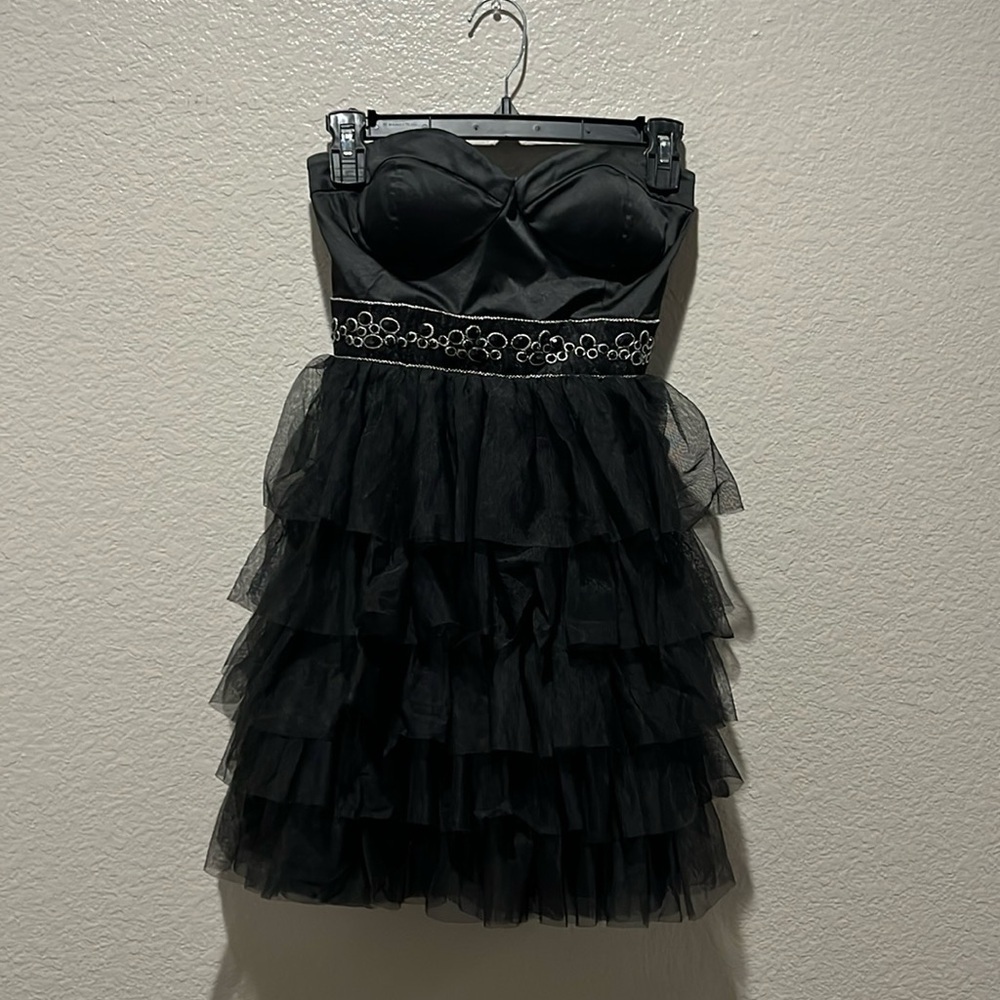 Forever 21 Satin Tulle Mini Dress Strapless Black Witchy Sz M Whimsigoth TC0685